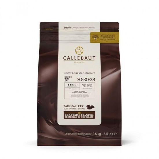 Callebaut 70.5% Dark Choc Drops X 2.5kg in Brown Bag