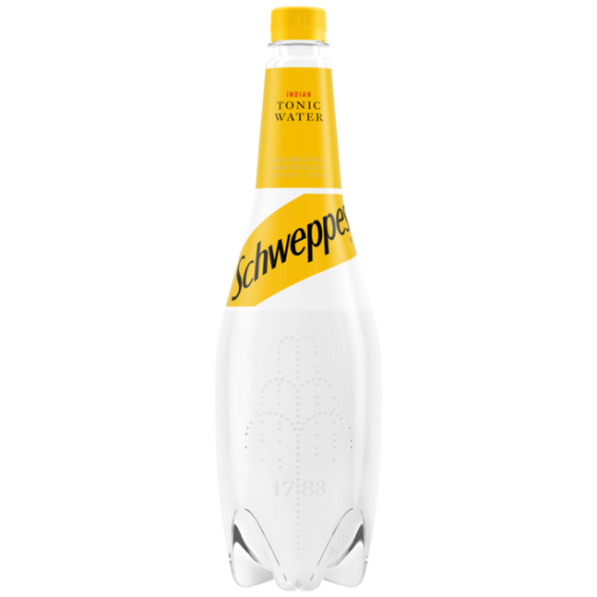 Schweppes Tonic Water In Clear Bottle With Yellow Cap