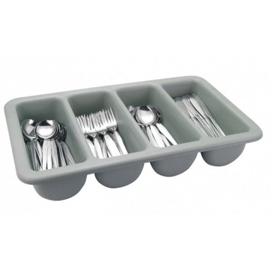 Grey Cutlery Tray Full Of Utensils on a white back ground