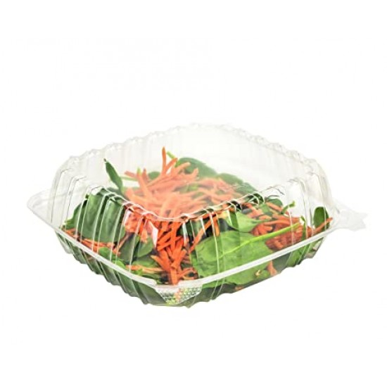 Salad Container Rectangular Clear Plastic with Hinged Lid 1000ml Pack Size  100