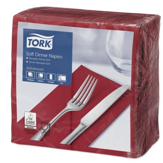 Tork Dinner Napkin 8 Fold Bordeaux Red X 1800