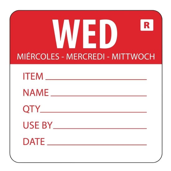 Red Removable Wednesday Use By Label  