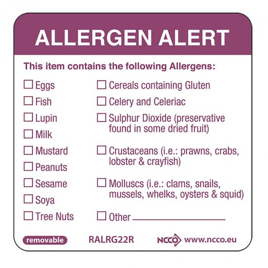 Food Allergen Label 2''x2'' X 500