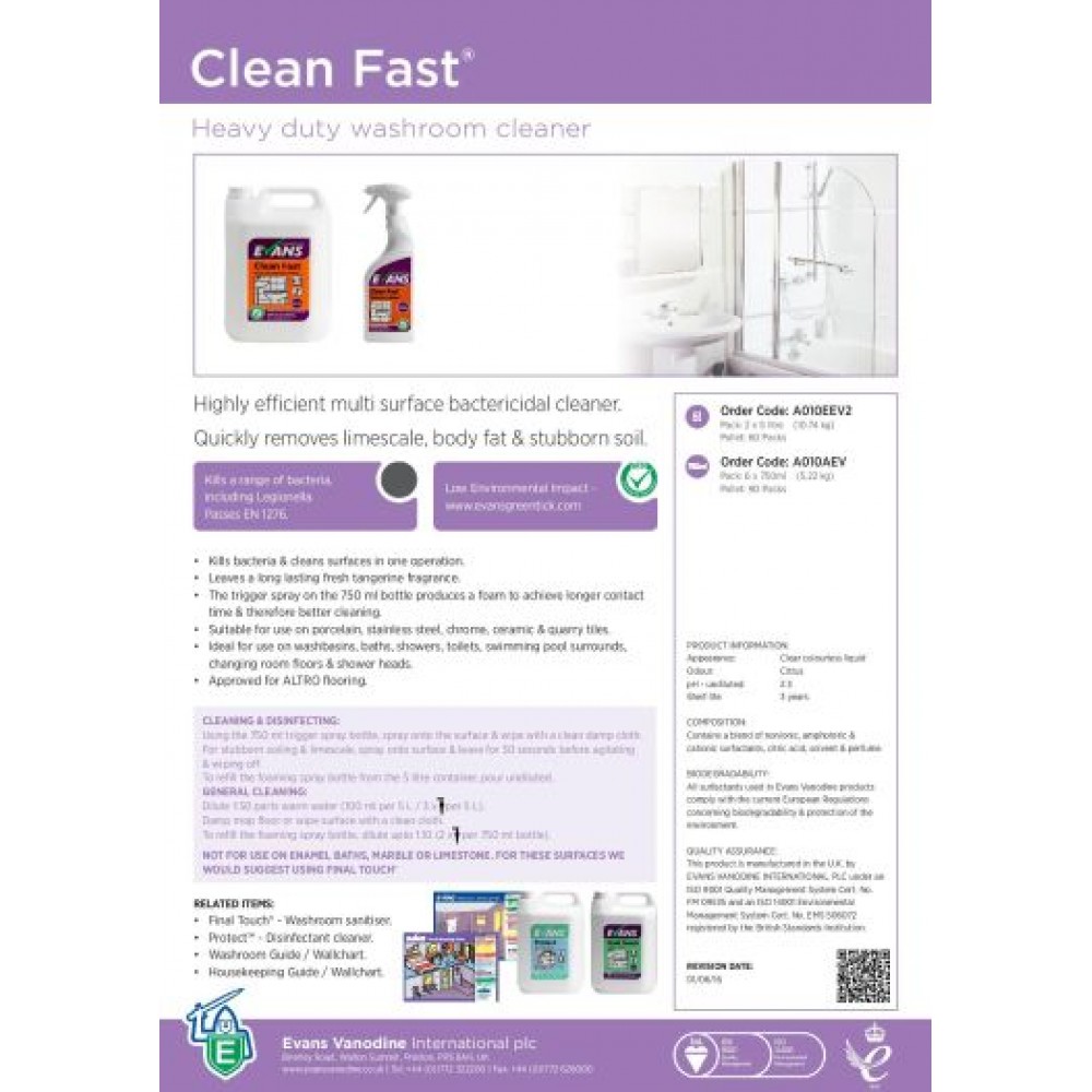 Sink, Tiles & Floor Cleaners : Evans Final Touch 5l - Catering 