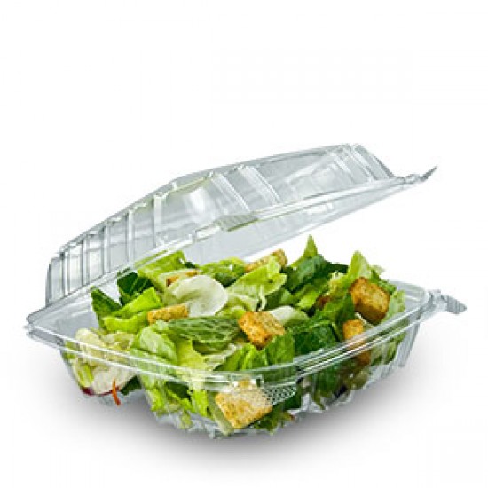 50 X Clear Food Salad Containers 375cc with Hinged Lids Food