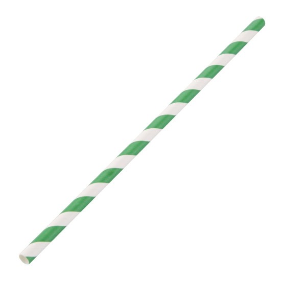 Bio Straws Green Stripe Paper 8'' X 250