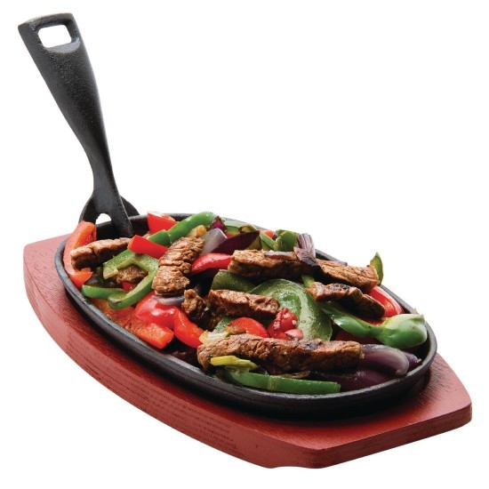 Black Cast Iron Oval Sizzler & Wooden Stand