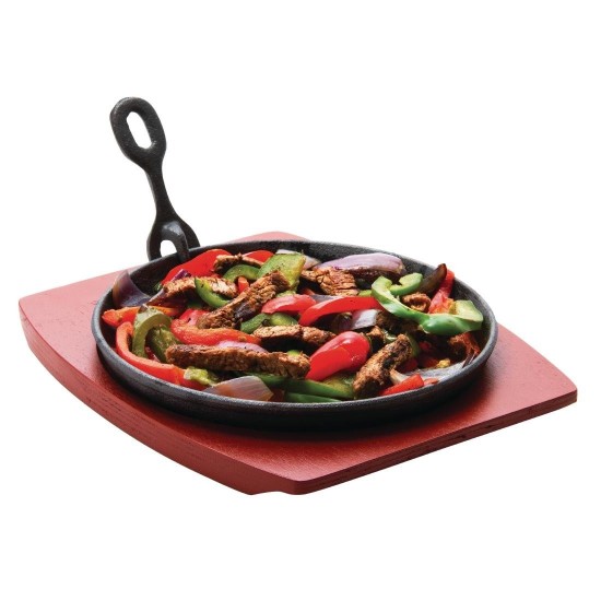 Olympia Cast Iron Round Sizzler - 220mm 8.5 With Wooden Stand''