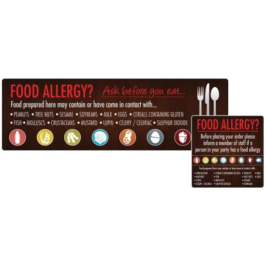 Food Allergy Self Adhesive Vinyl Signs & Reverse Printed Window Stickers(pack 8)