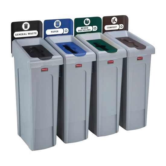 Rubbermaid Sjrs 4 Strm Bund - General (blk)/ Compost (br)/ Mixed(gn)/ Paper(blu)