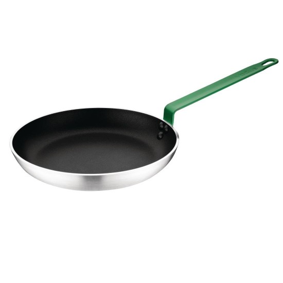 Vogue Frypan Alum Non-stick Teflon Platinum + Green Hndl - 280x45mm