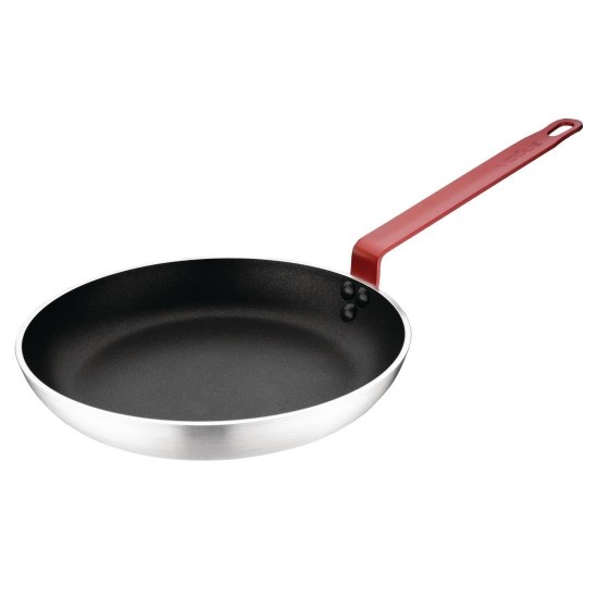 Vogue Frypan Alum Non-stick Teflon Platinum + Red Hndl - 280x45mm