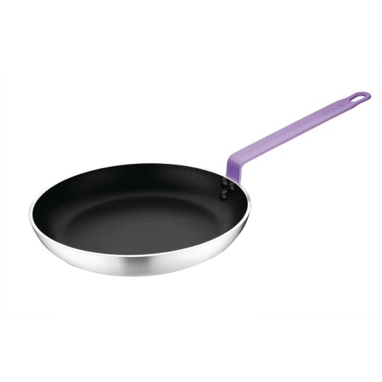 Vogue Frypan Alum Non-stick Teflon Platinum + Purple Hndl - 280x45mm