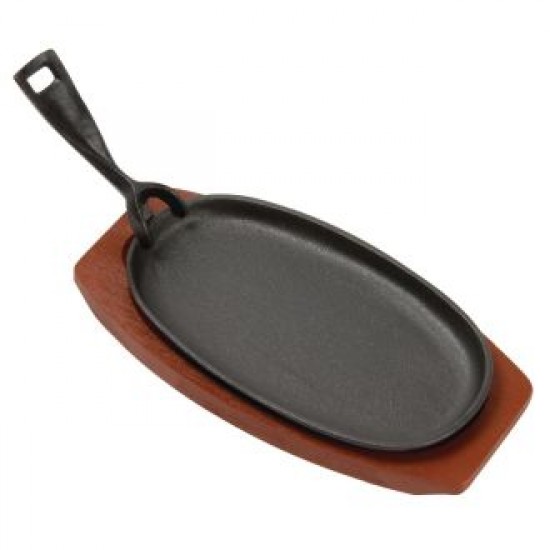 Black Cast Iron Oval Sizzler & Wooden Stand